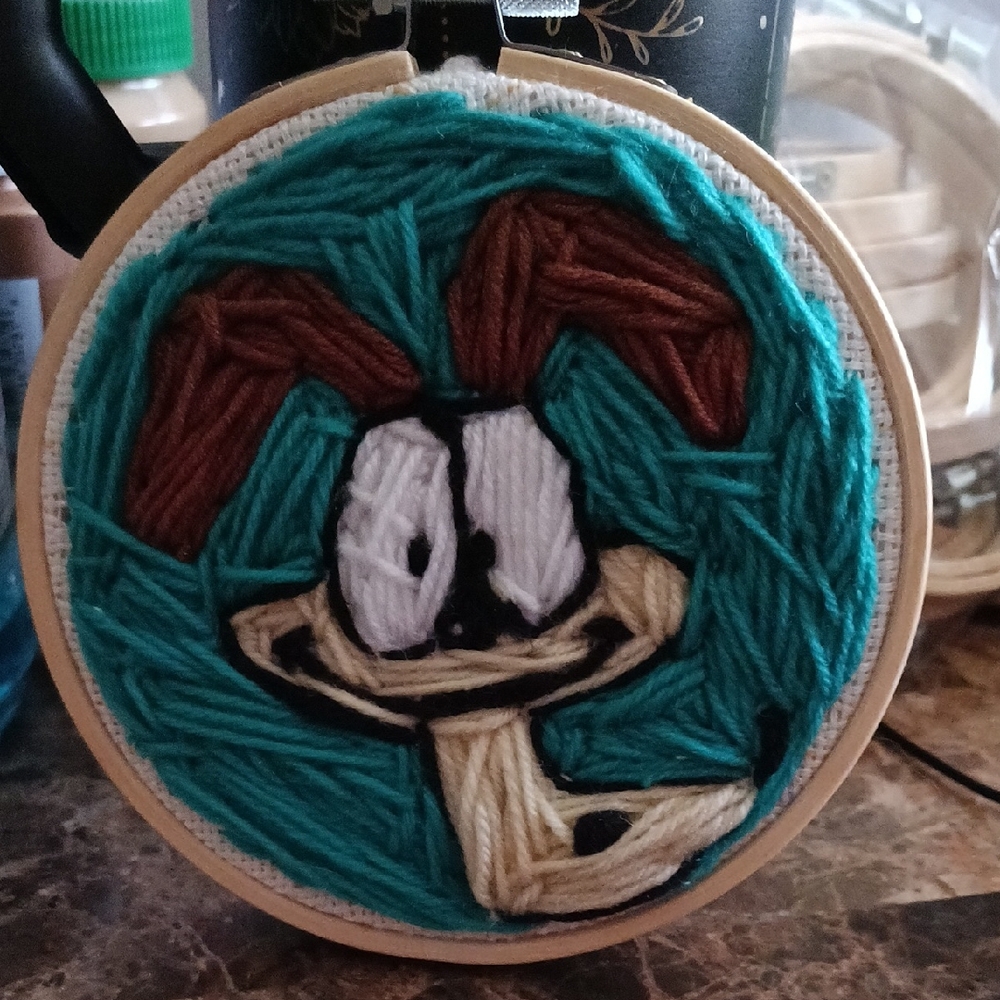 Handcrafted Odie Embroidery 🪡 With White Background wooden hoop included
